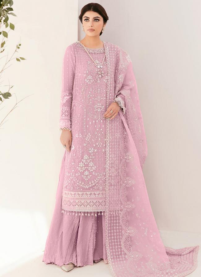 Georgette Light Pink Wedding Wear Embroidery Work Pakistani Suit